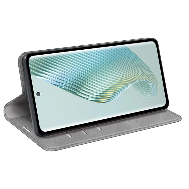 For TCL 40R 5G Skin-touch Leather Wallet Phone Case Magnetic Flip Stand Drop-proof Cover - Grey