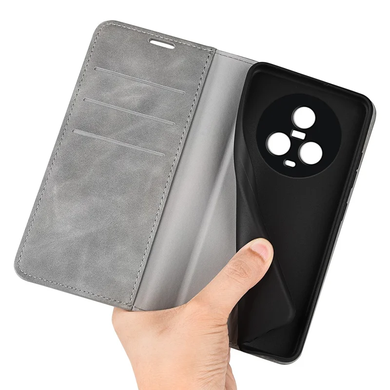 For TCL 40R 5G Skin-touch Leather Wallet Phone Case Magnetic Flip Stand Drop-proof Cover - Grey