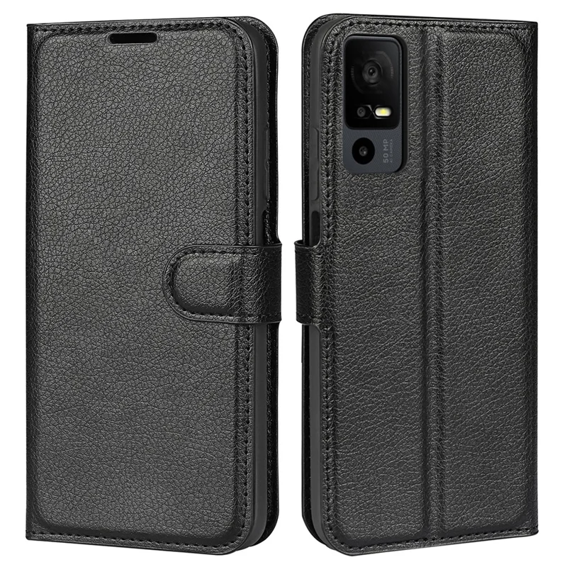 PU Leather Phone Case voor TCL 40R 5G, Stofdichte Litchi-structuur Telefoonhoes Portemonnee Stand Flip Cover - Zwart