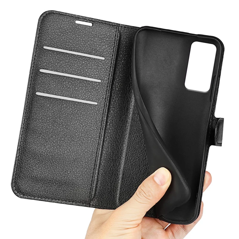 PU Leather Phone Case voor TCL 40R 5G, Stofdichte Litchi-structuur Telefoonhoes Portemonnee Stand Flip Cover - Zwart