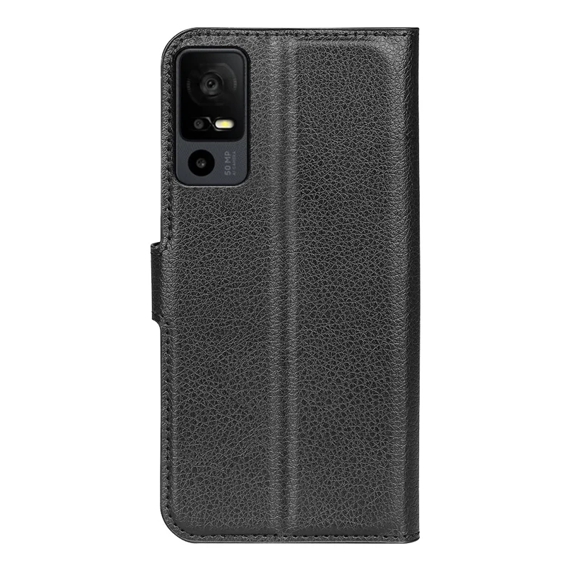 PU Leather Phone Case voor TCL 40R 5G, Stofdichte Litchi-structuur Telefoonhoes Portemonnee Stand Flip Cover - Zwart