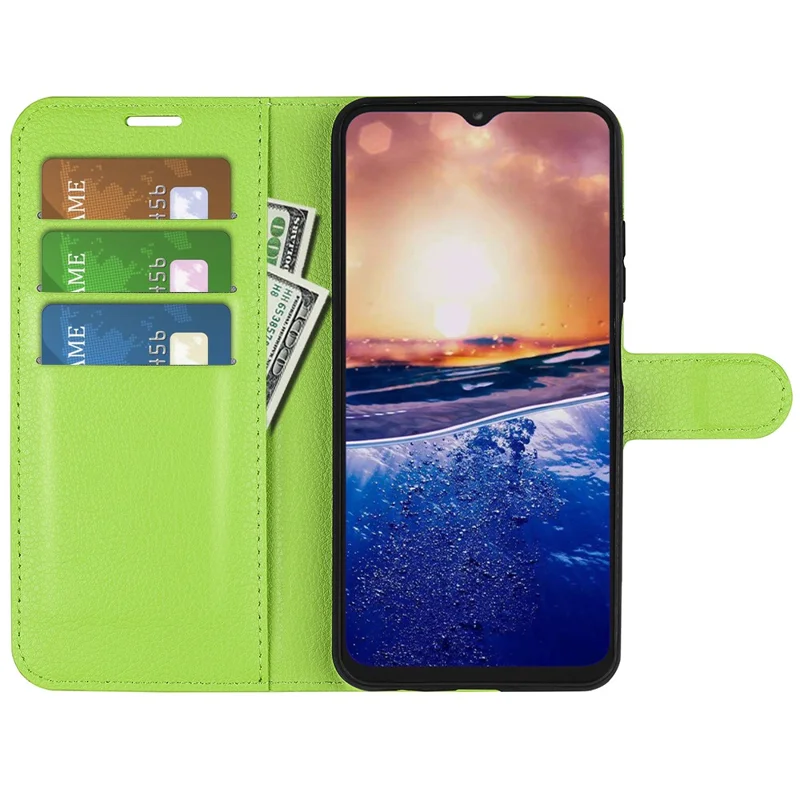 PU Leather Phone Case for TCL 40R 5G , Dustproof Litchi Texture Phone Shell Wallet Stand Flip Cover - Green