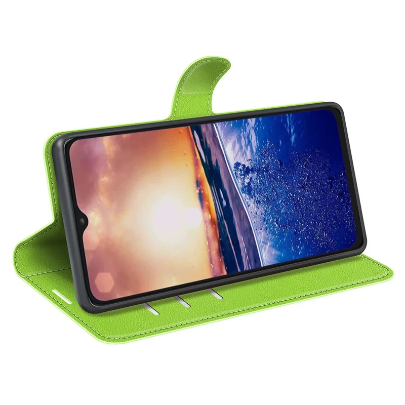PU Leather Phone Case for TCL 40R 5G , Dustproof Litchi Texture Phone Shell Wallet Stand Flip Cover - Green