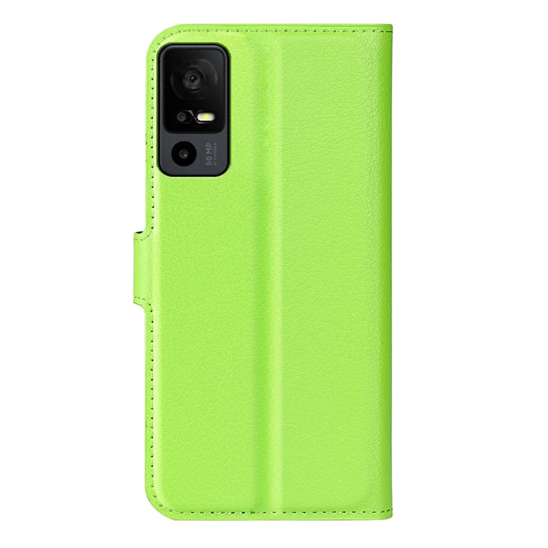 PU Leather Phone Case for TCL 40R 5G , Dustproof Litchi Texture Phone Shell Wallet Stand Flip Cover - Green