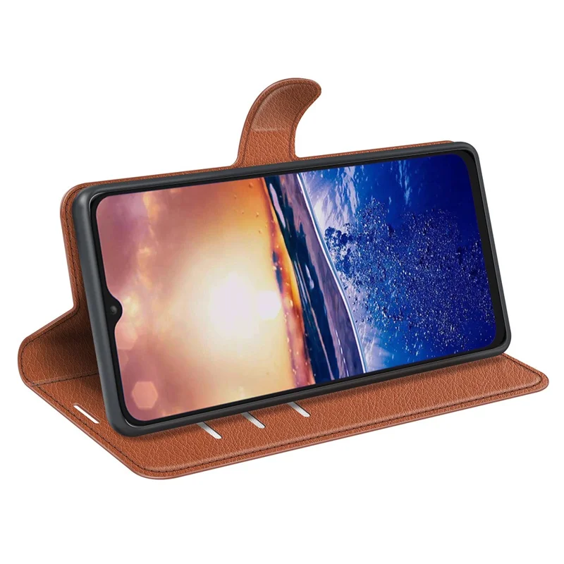 PU Leather Phone Case for TCL 40R 5G , Dustproof Litchi Texture Phone Shell Wallet Stand Flip Cover - Brown