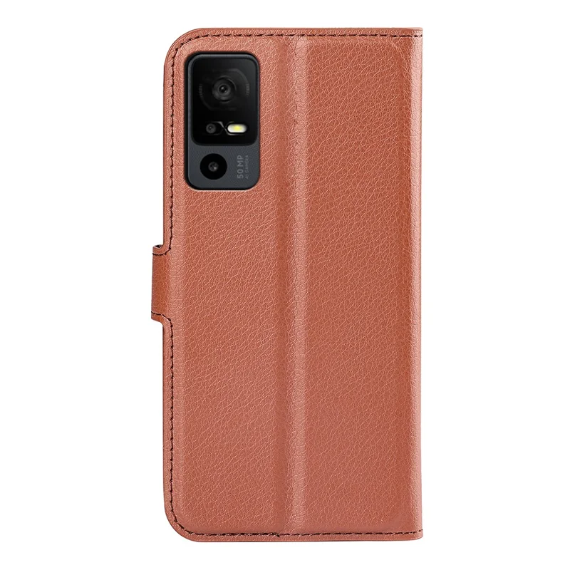 PU Leather Phone Case for TCL 40R 5G , Dustproof Litchi Texture Phone Shell Wallet Stand Flip Cover - Brown