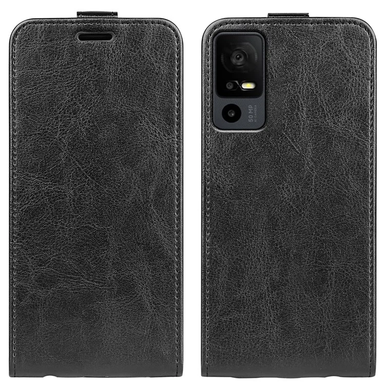 Para TCL 40R 5G Vertical Flip Phone Case Crazy Horse Texture Card Holder PU Leather Protective Cover - Black