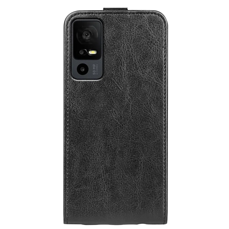 Para TCL 40R 5G Vertical Flip Phone Case Crazy Horse Texture Card Holder PU Leather Protective Cover - Black