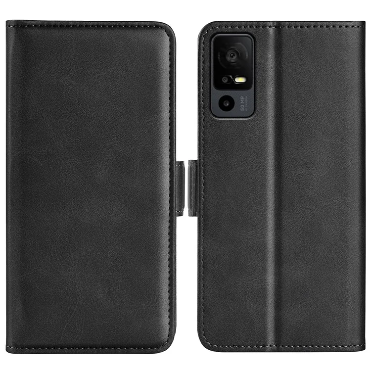 Para TCL 40R 5G Anti-Scratch PU Leather Wallet Phone Case Calf Texture Anti-drop Stand Cover - Negro