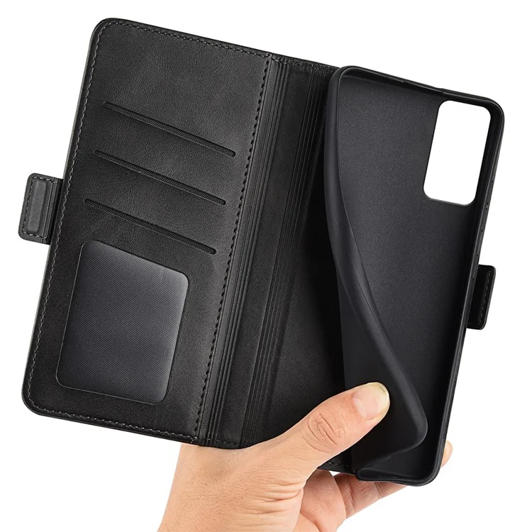 Para TCL 40R 5G Anti-Scratch PU Leather Wallet Phone Case Calf Texture Anti-drop Stand Cover - Negro