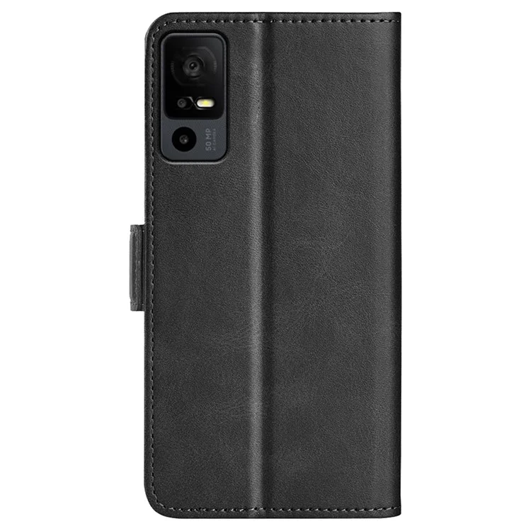 Para TCL 40R 5G Anti-Scratch PU Leather Wallet Phone Case Calf Texture Anti-drop Stand Cover - Negro