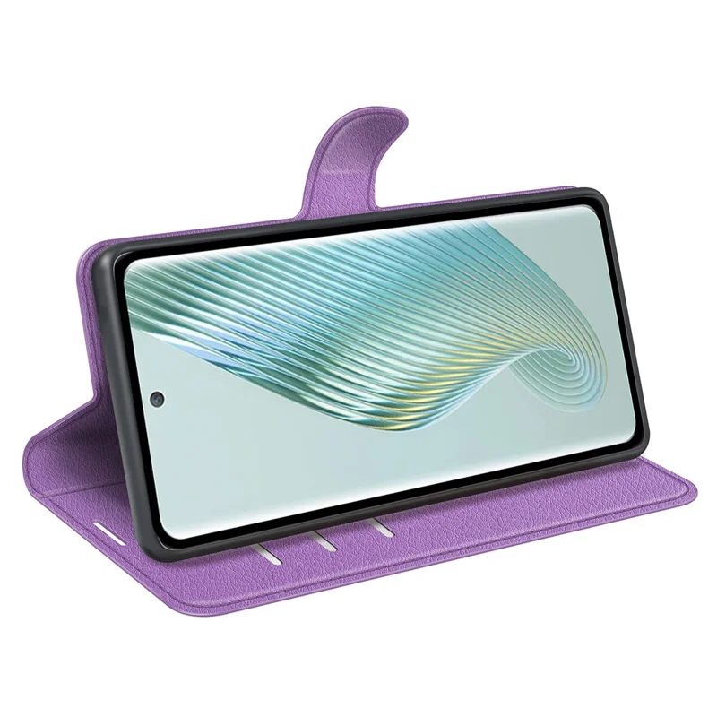 Custodia per telefono in pelle PU per Honor Magic5, texture a litchi, a prova di polvere, guscio per telefono, portafoglio, supporto, cover a ribalta - Viola