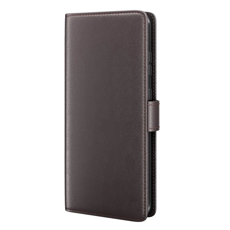 For Honor Magic5 Genuino Cuero de Vaca Flip Cover Funda Protectora Billetera con Soporte - Marrón
