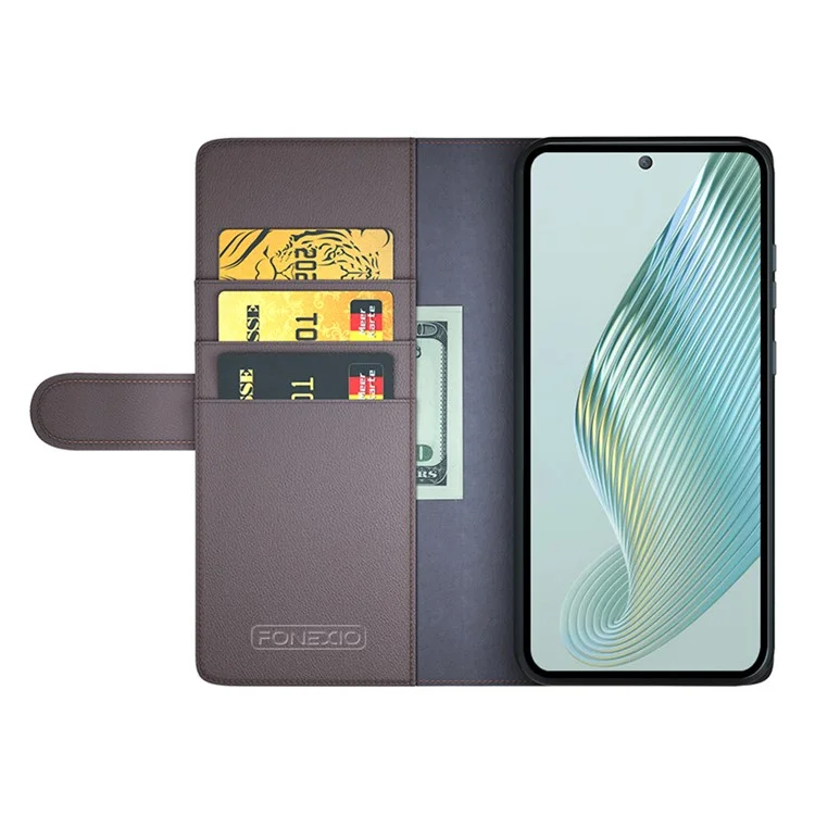 For Honor Magic5 Genuino Cuero de Vaca Flip Cover Funda Protectora Billetera con Soporte - Marrón