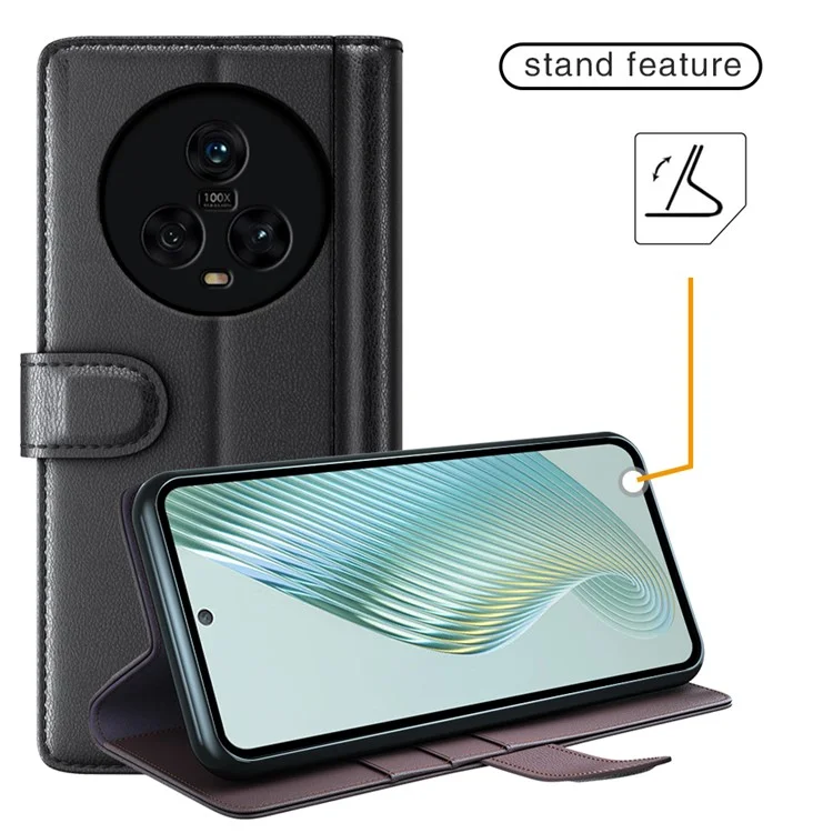 For Honor Magic5 Genuino Cuero de Vaca Flip Cover Funda Protectora Billetera con Soporte - Marrón