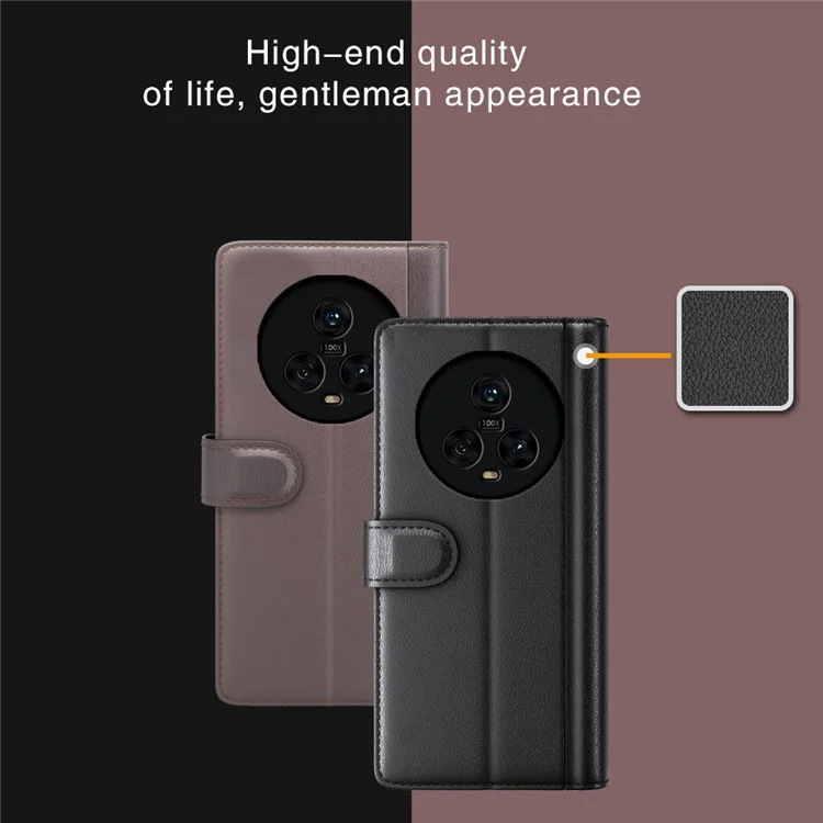 For Honor Magic5 Genuino Cuero de Vaca Flip Cover Funda Protectora Billetera con Soporte - Marrón