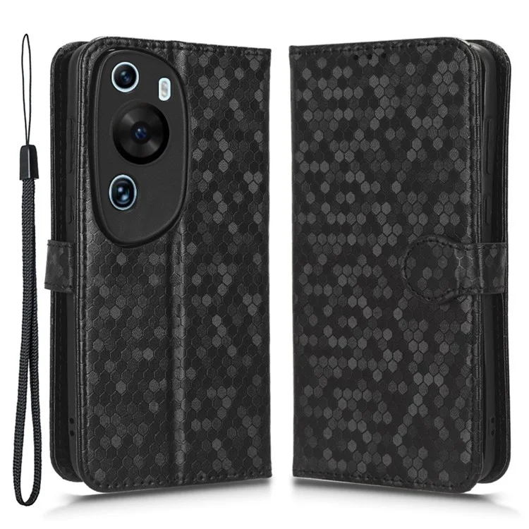 Para Huawei P60 Art Funda de Cartera de Piel de PU con Estampado de Puntos - Negro