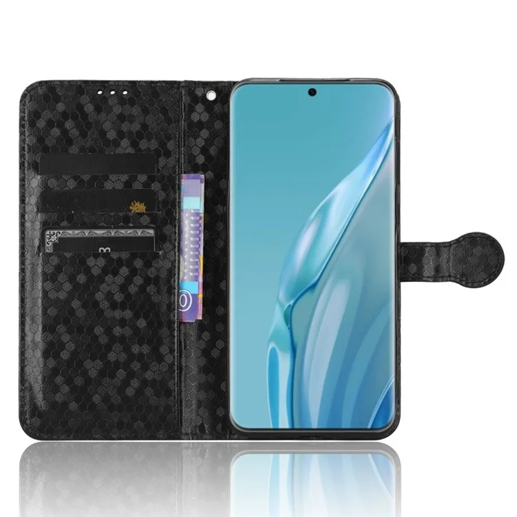 Para Huawei P60 Art Funda de Cartera de Piel de PU con Estampado de Puntos - Negro