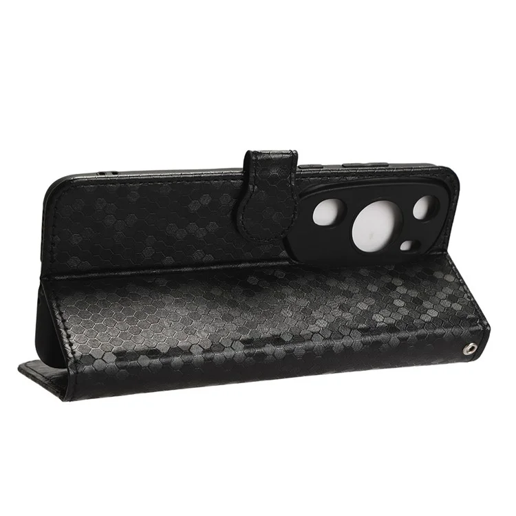 Para Huawei P60 Art Funda de Cartera de Piel de PU con Estampado de Puntos - Negro