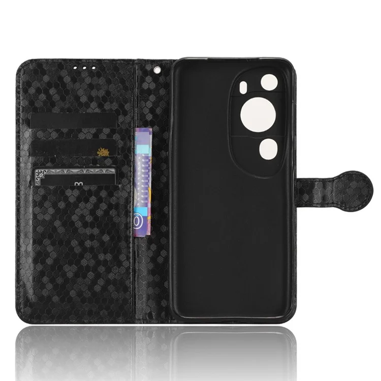 Para Huawei P60 Art Funda de Cartera de Piel de PU con Estampado de Puntos - Negro