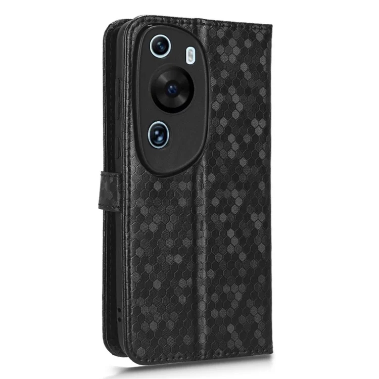 Para Huawei P60 Art Funda de Cartera de Piel de PU con Estampado de Puntos - Negro