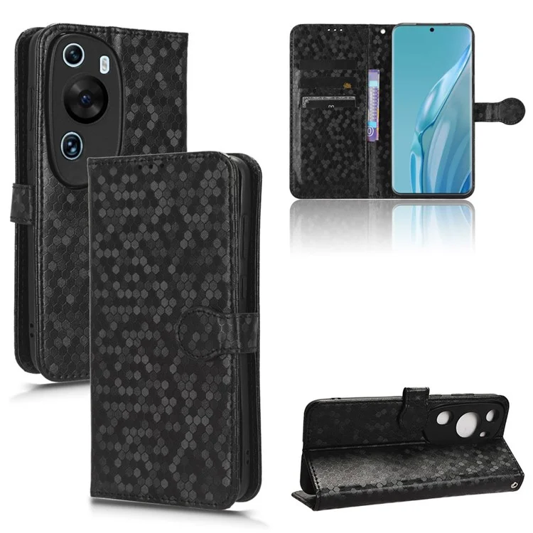 Para Huawei P60 Art Funda de Cartera de Piel de PU con Estampado de Puntos - Negro