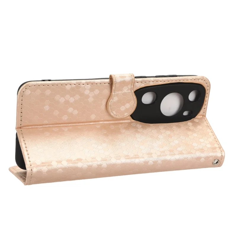 For Huawei P60 Art PU Leather Wallet Phone Case Dot Pattern Imprinted Stand Phone Cover - Rose Gold