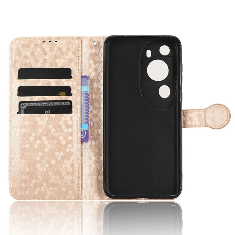 For Huawei P60 Art PU Leather Wallet Phone Case Dot Pattern Imprinted Stand Phone Cover - Rose Gold