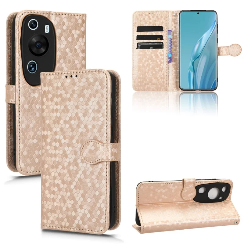 For Huawei P60 Art PU Leather Wallet Phone Case Dot Pattern Imprinted Stand Phone Cover - Rose Gold