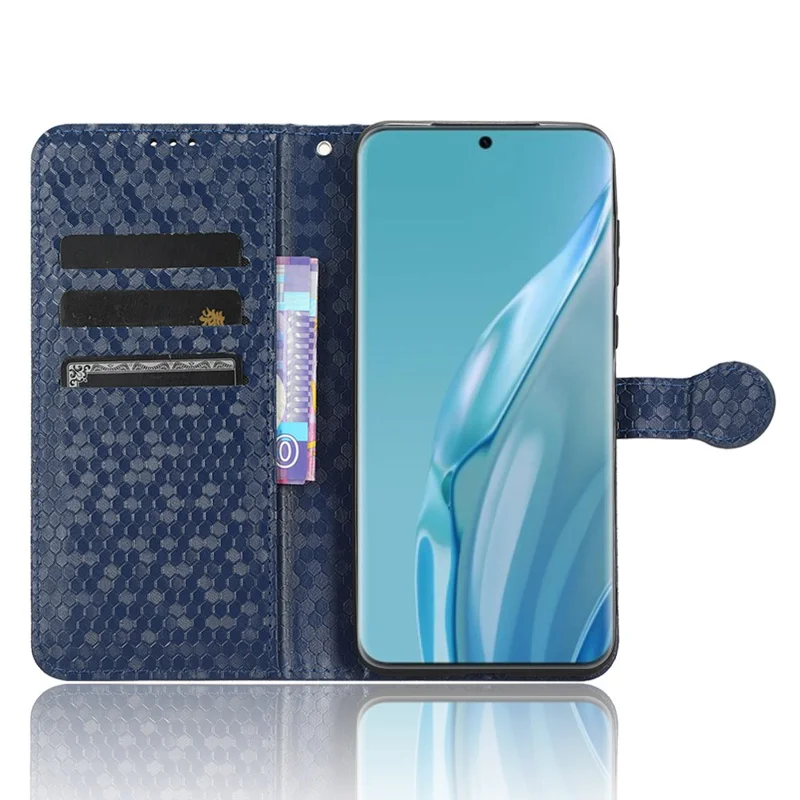 For Huawei P60 Art PU Leather Wallet Phone Case Dot Pattern Imprinted Stand Phone Cover - Dark Blue