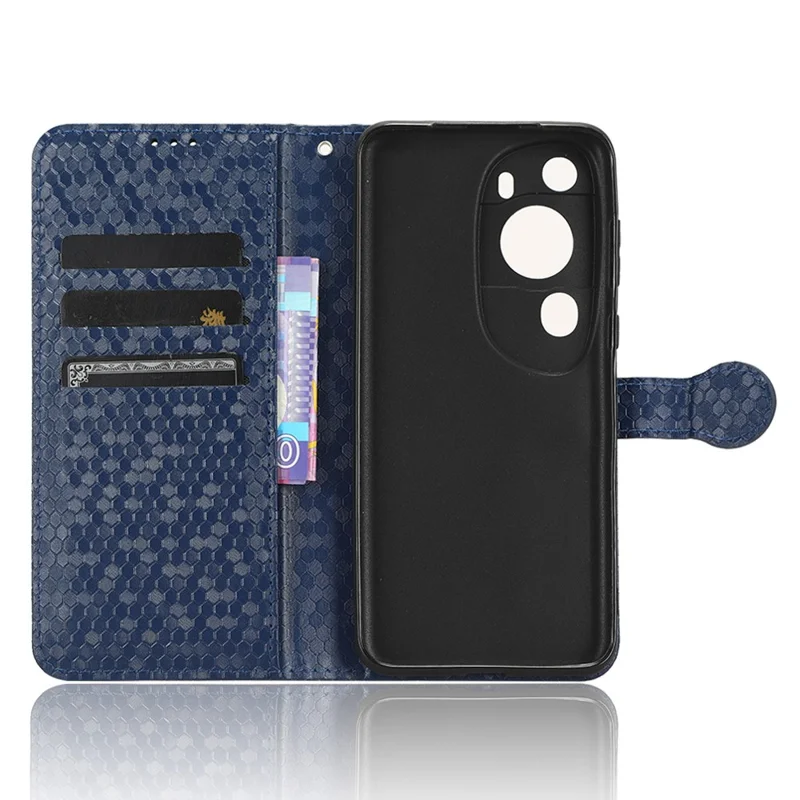For Huawei P60 Art PU Leather Wallet Phone Case Dot Pattern Imprinted Stand Phone Cover - Dark Blue