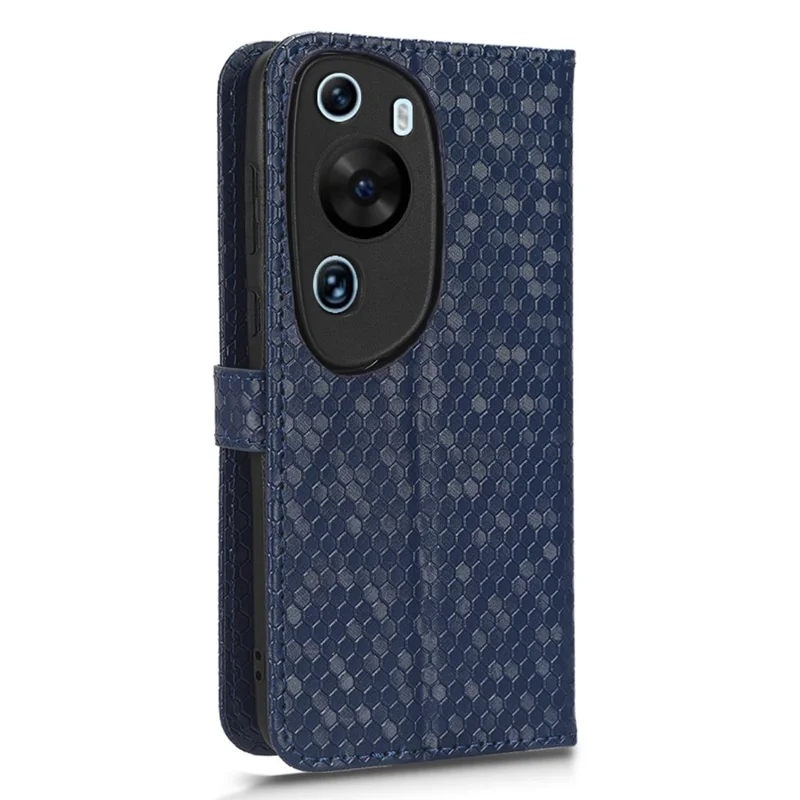 For Huawei P60 Art PU Leather Wallet Phone Case Dot Pattern Imprinted Stand Phone Cover - Dark Blue