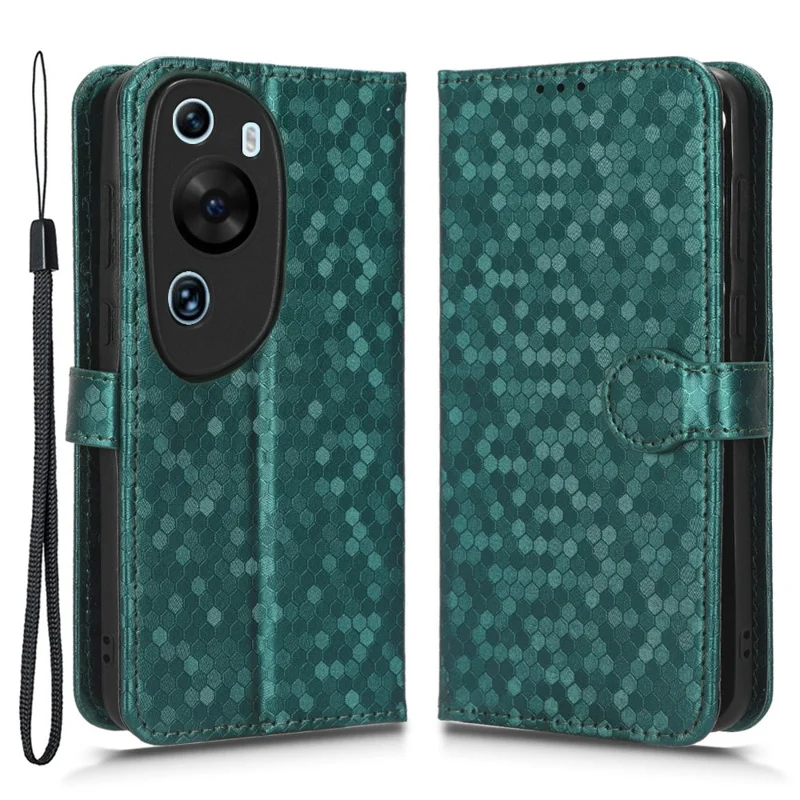 For Huawei P60 Art PU Leather Wallet Phone Case Dot Pattern Imprinted Stand Phone Cover - Green