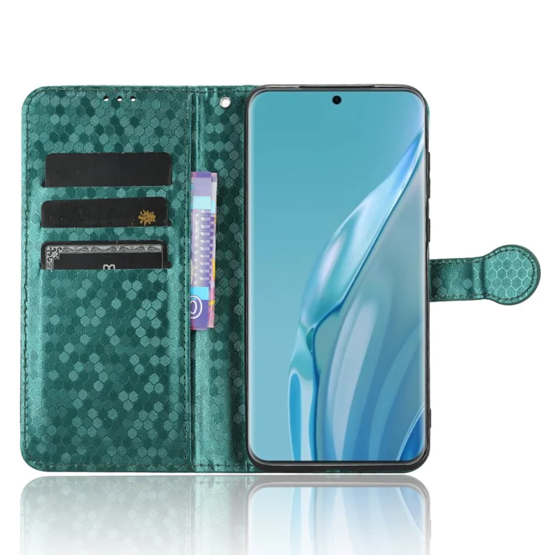 For Huawei P60 Art PU Leather Wallet Phone Case Dot Pattern Imprinted Stand Phone Cover - Green