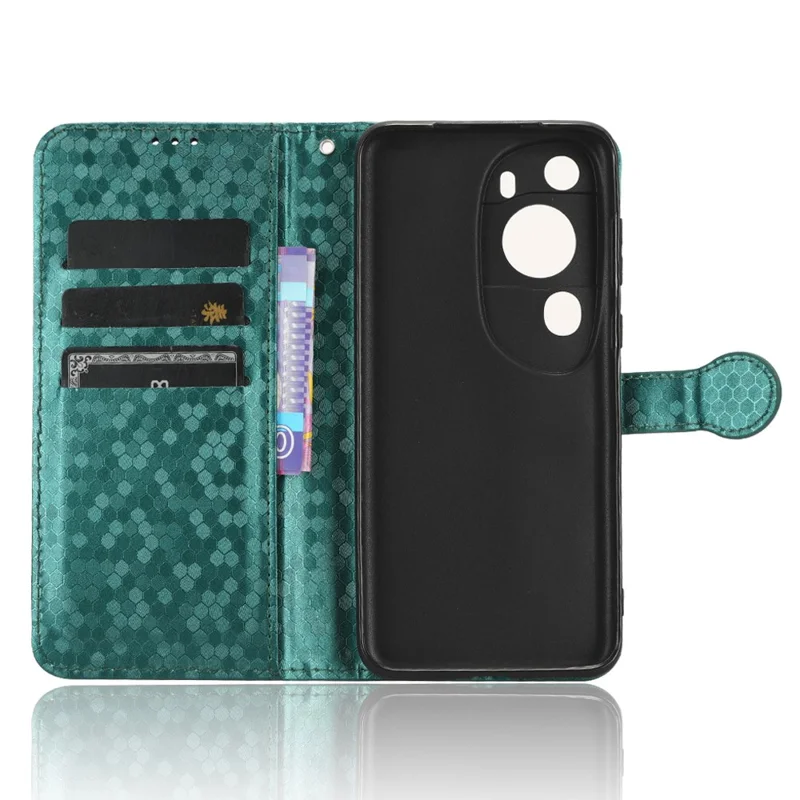For Huawei P60 Art PU Leather Wallet Phone Case Dot Pattern Imprinted Stand Phone Cover - Green