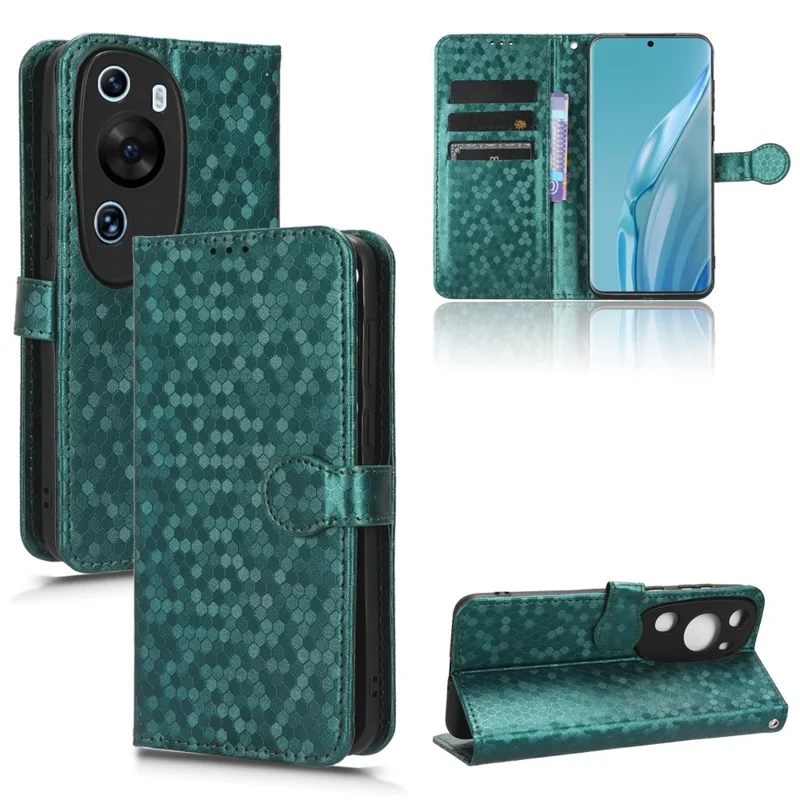 For Huawei P60 Art PU Leather Wallet Phone Case Dot Pattern Imprinted Stand Phone Cover - Green