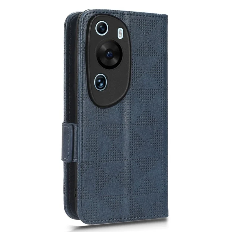 Funda de teléfono móvil de piel de PU+TPU con diseño grabado de triángulo y soporte para Huawei P60 Art - Azul