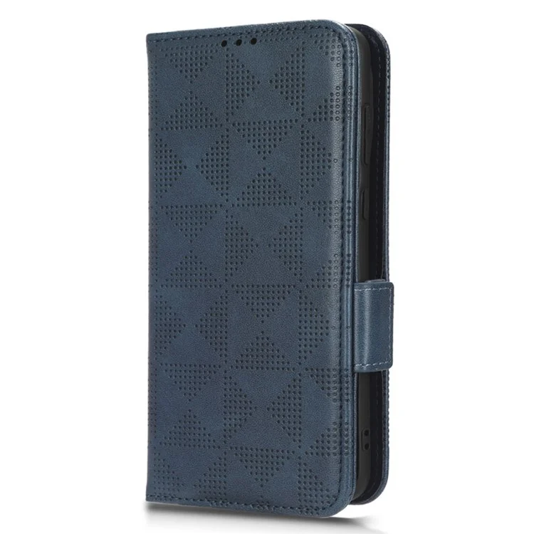 Funda de teléfono móvil de piel de PU+TPU con diseño grabado de triángulo y soporte para Huawei P60 Art - Azul