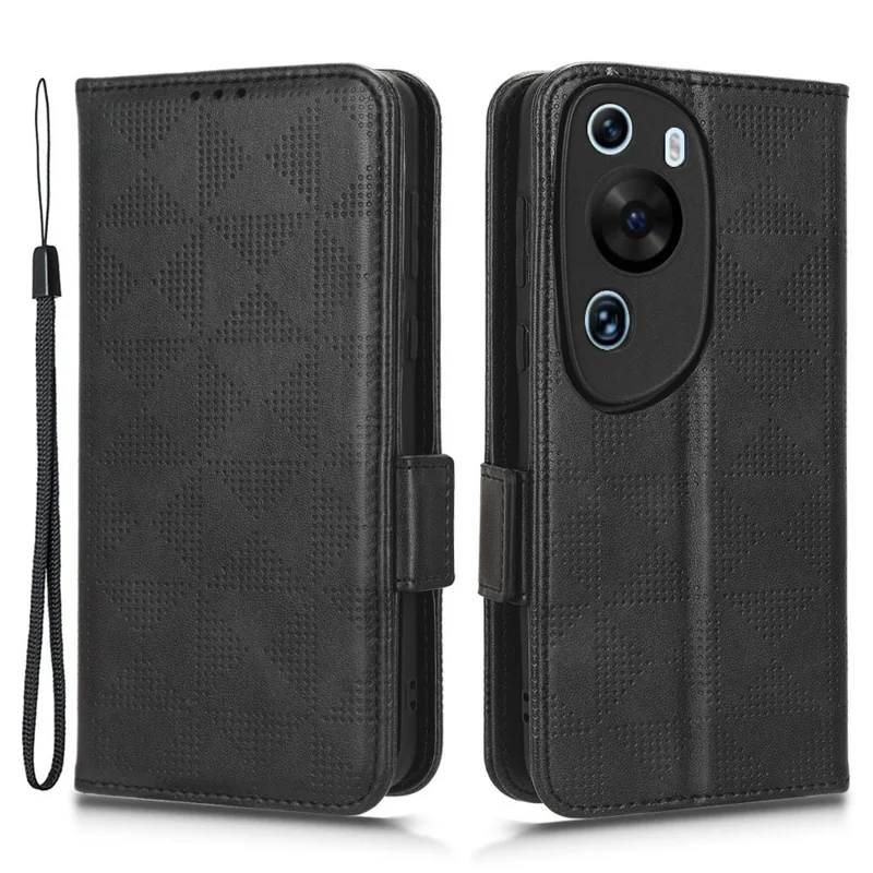 For Huawei P60 Art PU Leather+TPU Mobile Phone Case Imprinted Triangle Stand Wallet Shell - Black