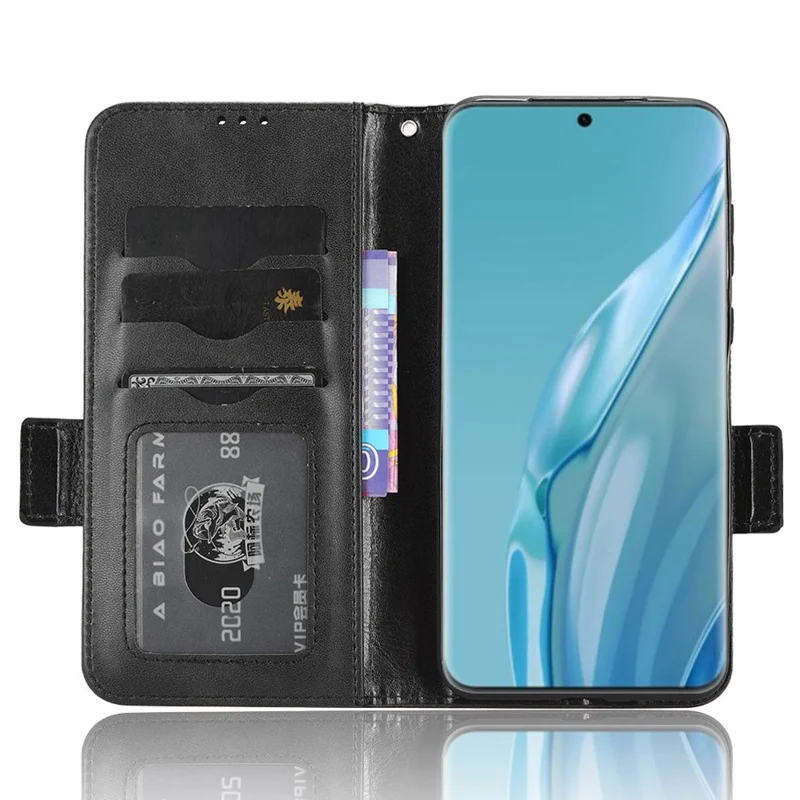 For Huawei P60 Art PU Leather+TPU Mobile Phone Case Imprinted Triangle Stand Wallet Shell - Black