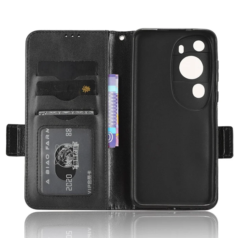 For Huawei P60 Art PU Leather+TPU Mobile Phone Case Imprinted Triangle Stand Wallet Shell - Black