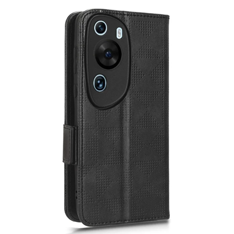 For Huawei P60 Art PU Leather+TPU Mobile Phone Case Imprinted Triangle Stand Wallet Shell - Black