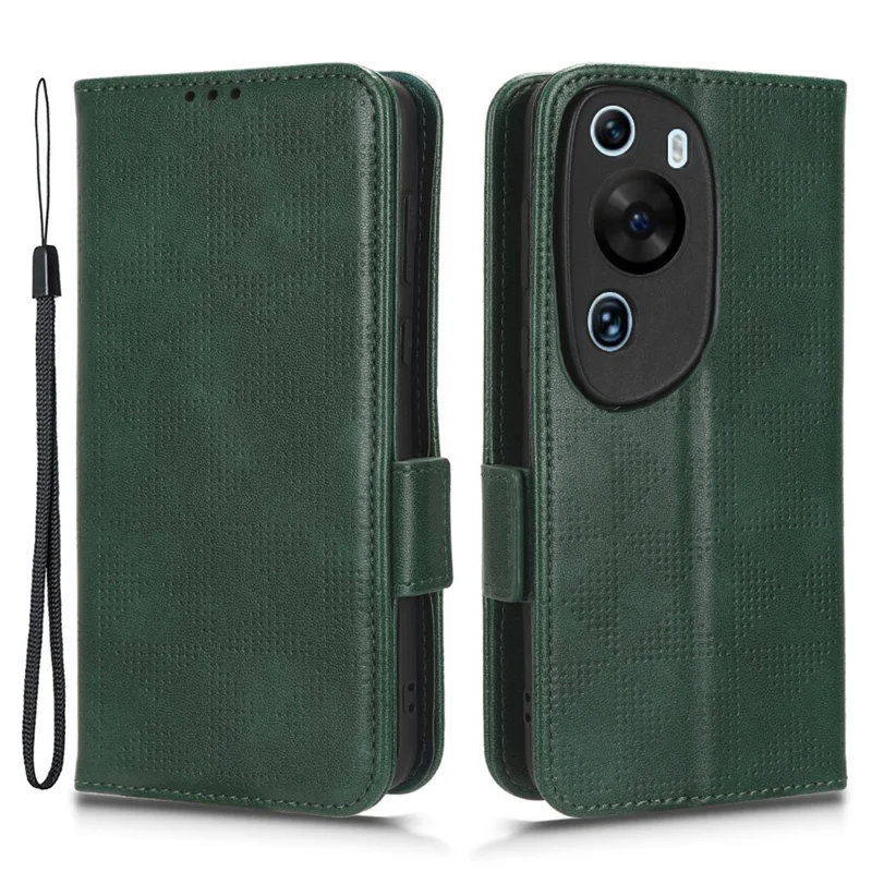 Para Huawei P60 Estuche de teléfono móvil de piel de imitación PU+TPU con estampado de triángulo y soporte de cartera - Verde