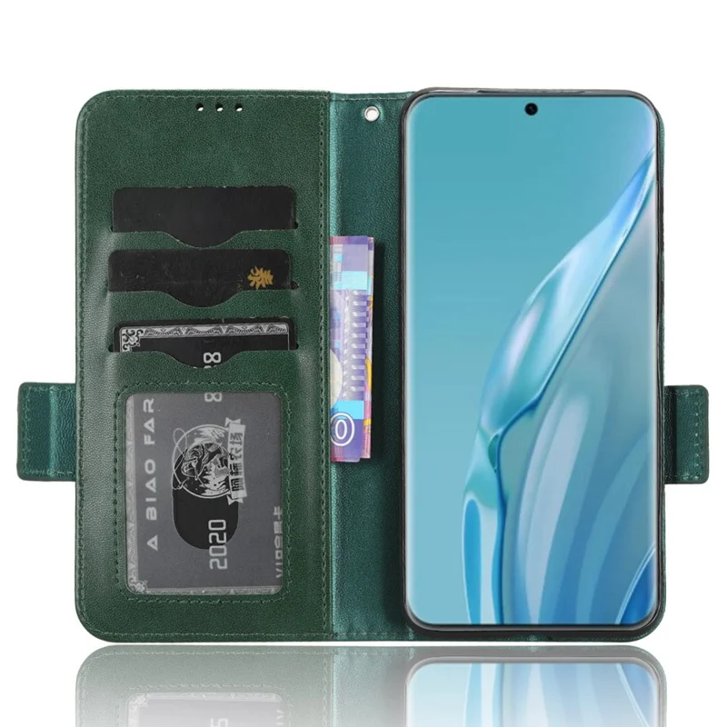 Para Huawei P60 Estuche de teléfono móvil de piel de imitación PU+TPU con estampado de triángulo y soporte de cartera - Verde