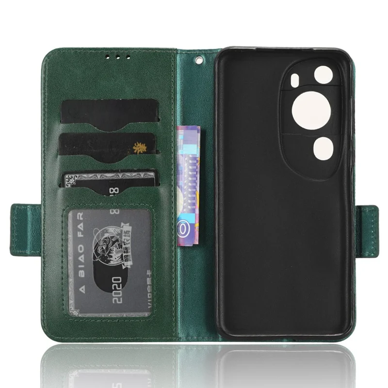 Para Huawei P60 Estuche de teléfono móvil de piel de imitación PU+TPU con estampado de triángulo y soporte de cartera - Verde