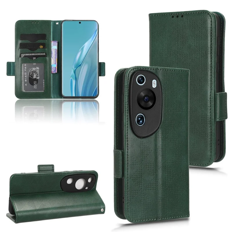 Para Huawei P60 Estuche de teléfono móvil de piel de imitación PU+TPU con estampado de triángulo y soporte de cartera - Verde