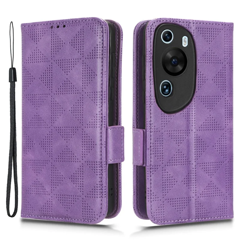 For Huawei P60 Art PU Leather+TPU Mobile Phone Case Imprinted Triangle Stand Wallet Shell - Purple