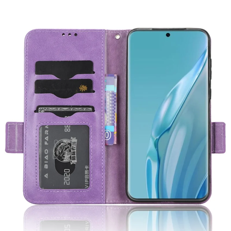 For Huawei P60 Art PU Leather+TPU Mobile Phone Case Imprinted Triangle Stand Wallet Shell - Purple