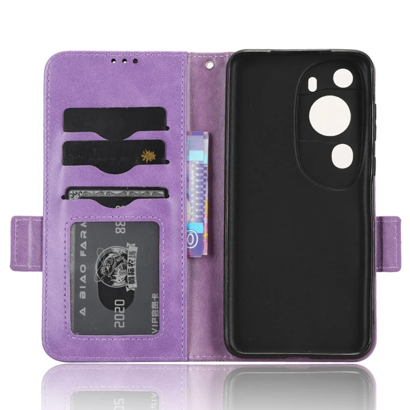 For Huawei P60 Art PU Leather+TPU Mobile Phone Case Imprinted Triangle Stand Wallet Shell - Purple