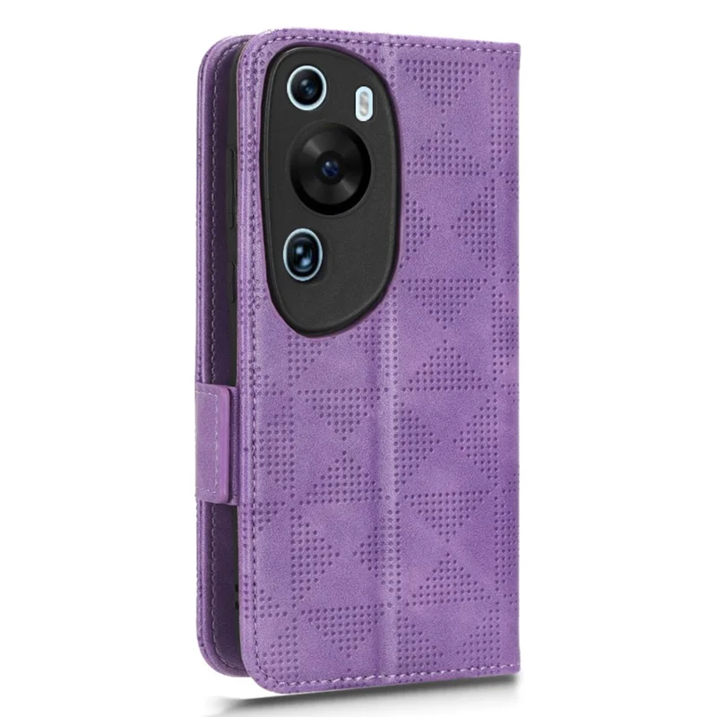 For Huawei P60 Art PU Leather+TPU Mobile Phone Case Imprinted Triangle Stand Wallet Shell - Purple
